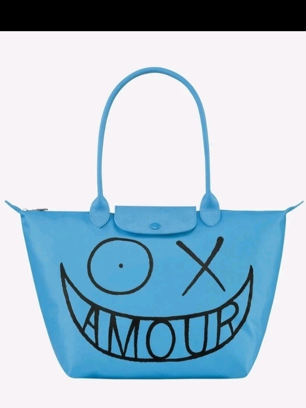 Longchamp x Andre Large Le Pliage Shoulder Bag BLUE Mr. A Amour Ltd Edition NWT